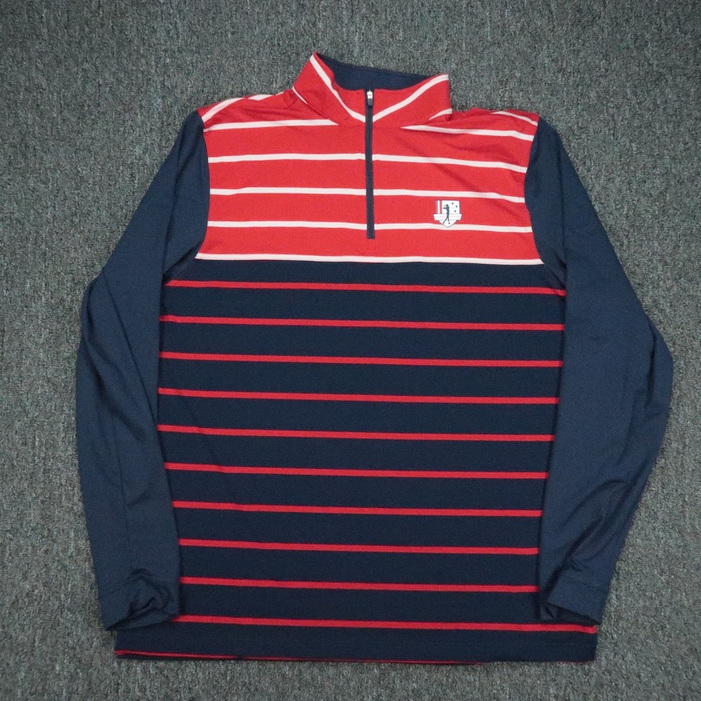 Good Good Golf Pullover Mens XXL Blue Red Striped Quarter Zip Athletic Stretch